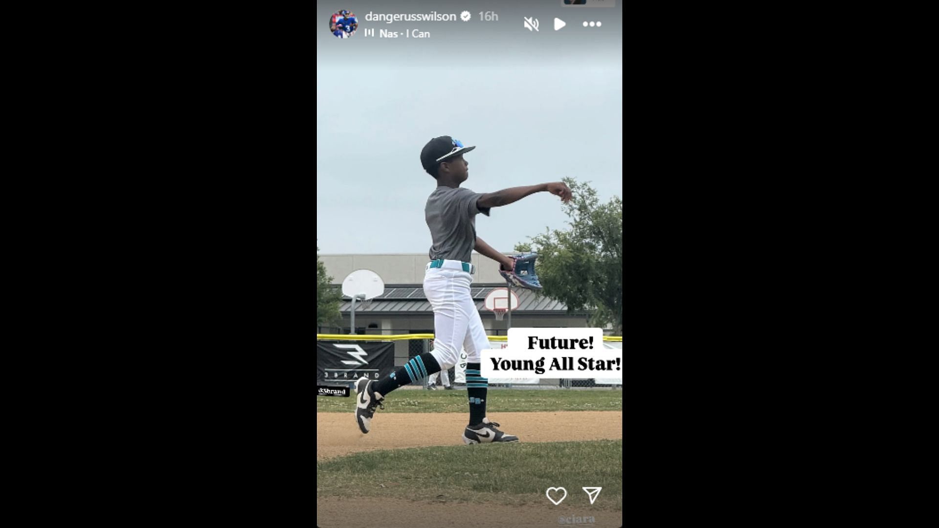 Wilson shared a photo of stepson Future playing baseball. (Photo via Russell Wilson's Instagram Story)